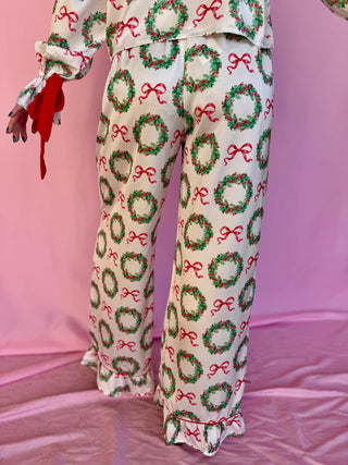 Christmas Wreath Satin Pajama Pants