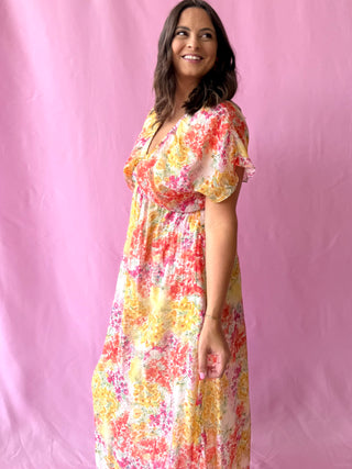 colorful floral printed maxi dress