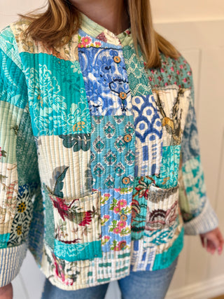 Blue Patchwork Quilted Jacket