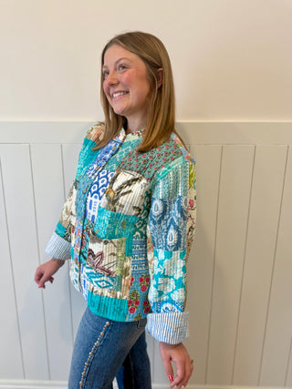 Blue Patchwork Quilted Jacket