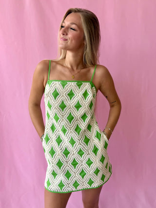 green crochet mini dress 