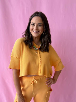 orange waffle knit cropped tee