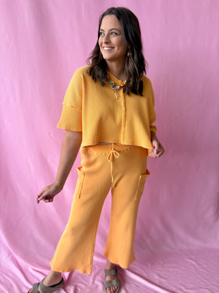 orange cropped waffle pants 