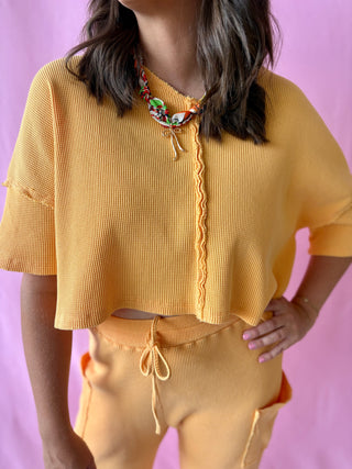 orange waffle knit cropped tee