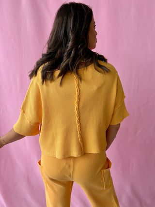 orange waffle knit cropped tee