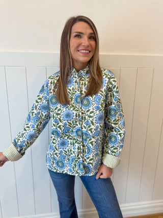 Blue Floral Quilted Jacket