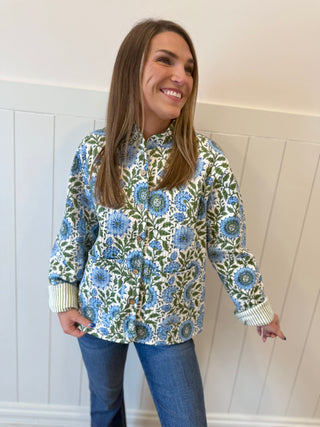 Blue Floral Quilted Jacket