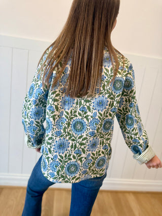 Blue Floral Quilted Jacket