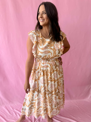 floral maxi dress with ruffle sleeves 