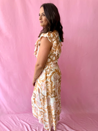 floral maxi dress with ruffle sleeves 