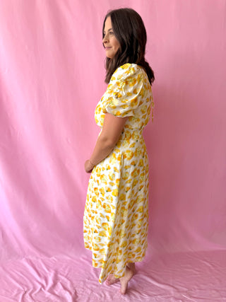 yellow floral maxi dress with sleeves 