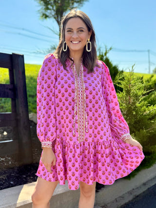 pink floral long sleeve dress