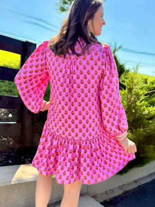 pink floral long sleeve dress