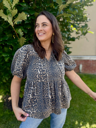 leopard print peplum top