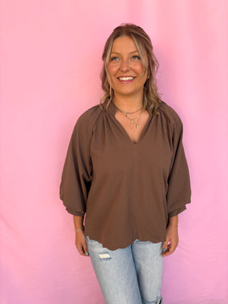 Scallop V-Neck Top