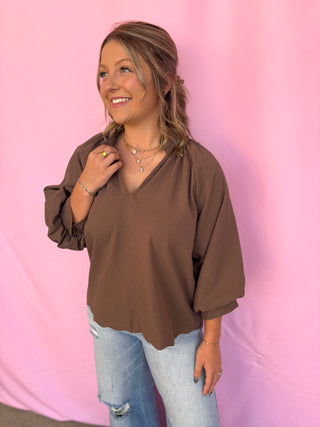 Scallop V-Neck Top