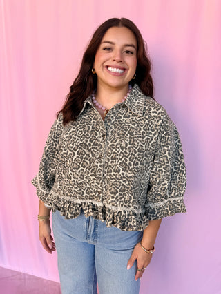Frayed Ruffle Hem Shirt Jacket