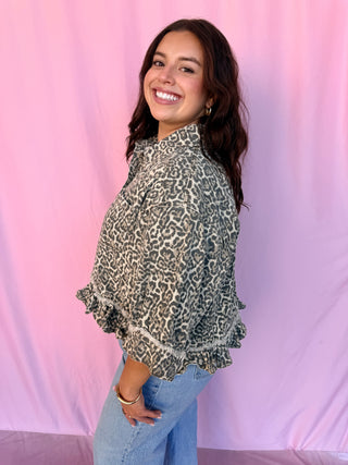 Frayed Ruffle Hem Shirt Jacket