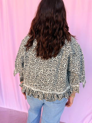 Frayed Ruffle Hem Shirt Jacket