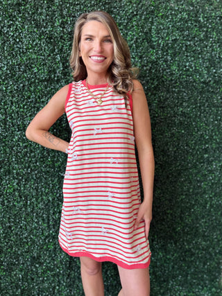 Red Stripped Dress with Bow Details