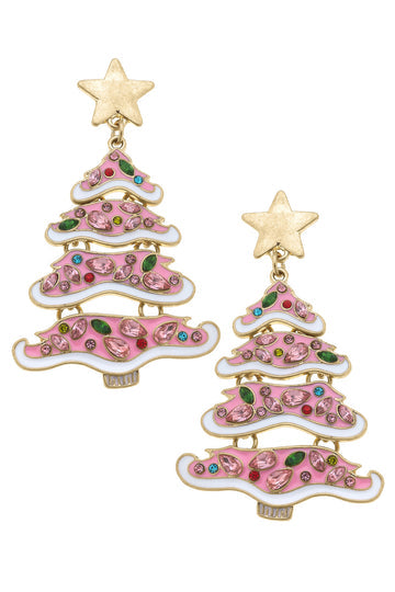 Jeweled Pink Tree Stud