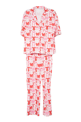 Pink & Red Coquette Bows Pajama Pants Set
