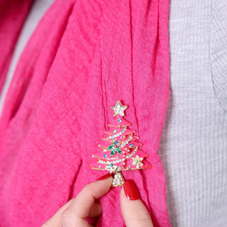 Magnetic Pink Christmas Tree Brooch