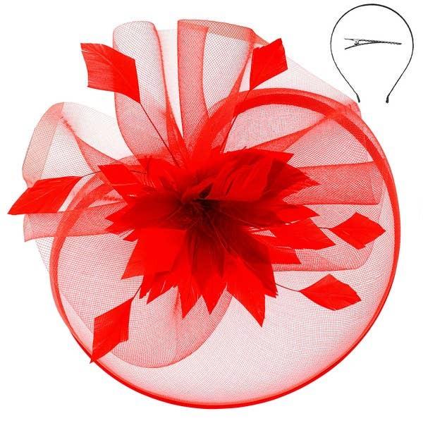 Mesh Lined Fascinator Red