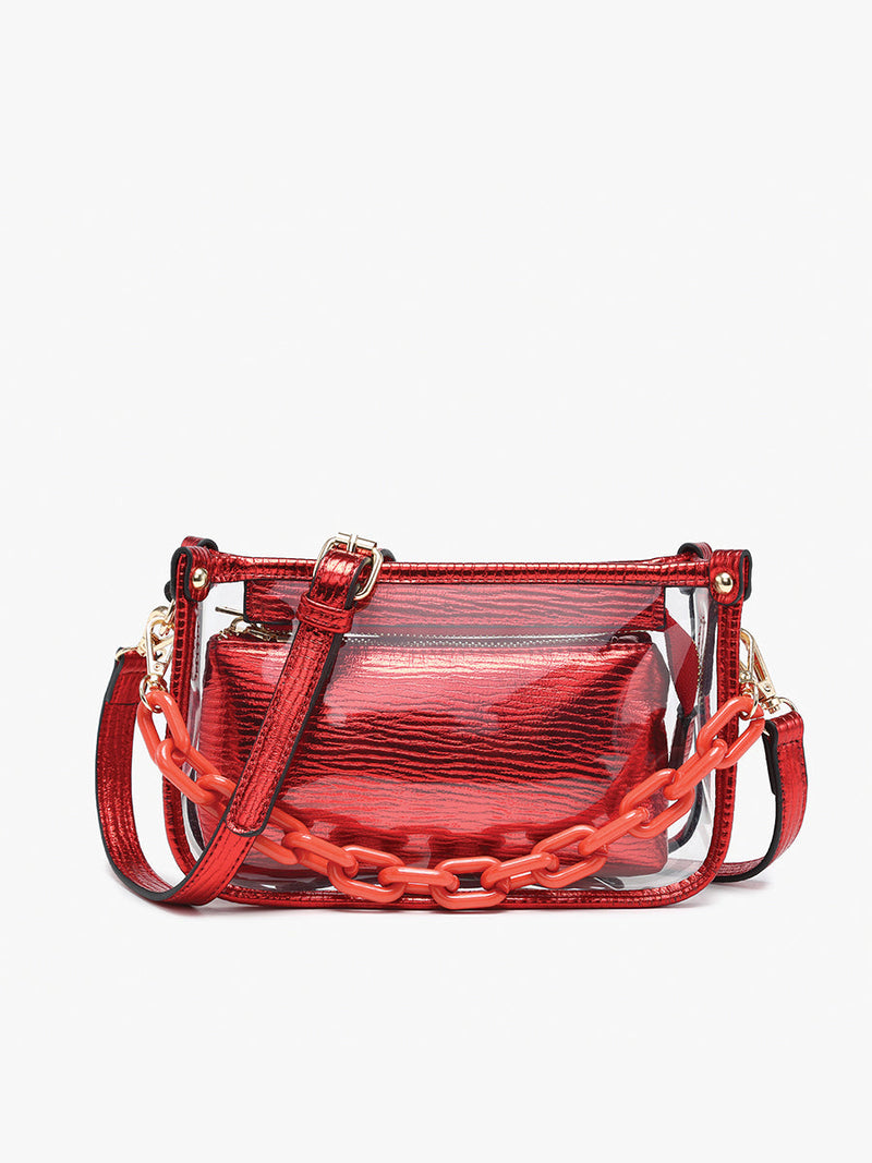 Metallic Red Jessica Clear Crossbody