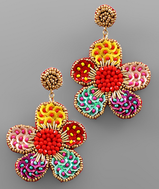 Multi Bead Flower Earring