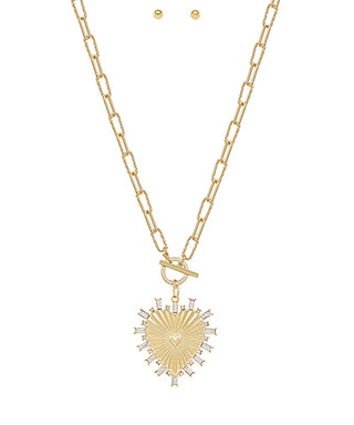 Pave Baguette Heart Necklace