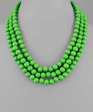 Green 3 Row Wooden Beaded Necklace