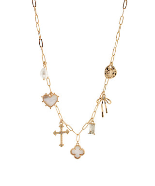 Pearl & Cross Charm Necklace
