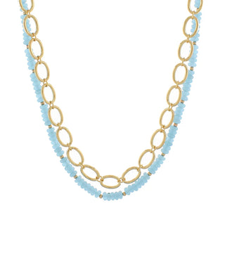 Blue Layered Bead & Chain Necklace