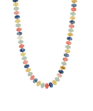 Necklace with multicolored beads on a white background
