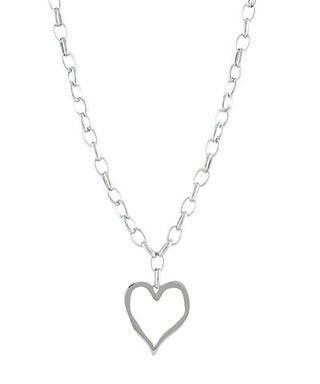 Silver heart-shaped pendant on a chain against a white background