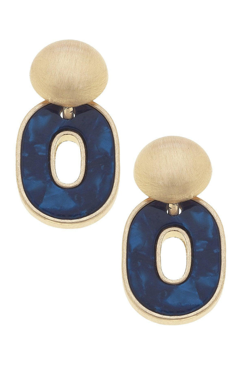 Navy Marbled Drop Earring