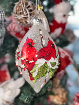 Oval Iced Cardinal Ornament