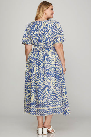 Azure Blossom Midi Dress- Curvy
