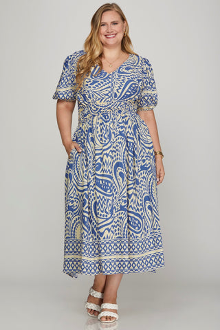Azure Blossom Midi Dress- Curvy
