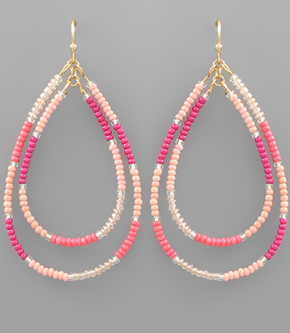 Pink beaded hoop earrings discount