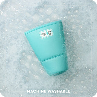 Teal SWAG branded product on a textured gray background with 'MACHINE WASHABLE' text.