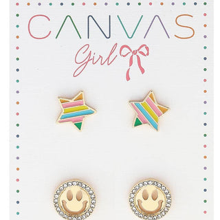 Star & Smiley Face Children's Stud Earrings Set
