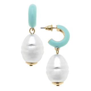 Rhea Pearl Mint Huggie Hoop Earrings