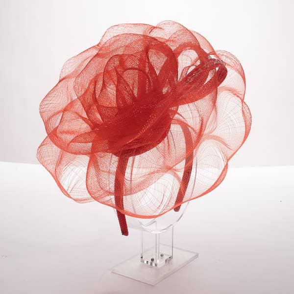 Rose With Beads Fascinator Red