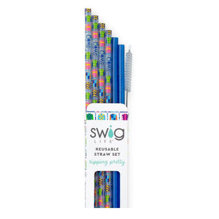Set of reusable straws in a Swig Life packaging on a white background