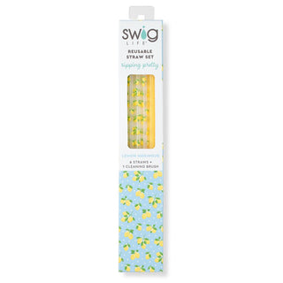Swig Life reusable straw set packaging with lemon pattern on a white background