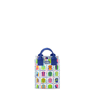 Colorful bag with a pattern of houses on a white background