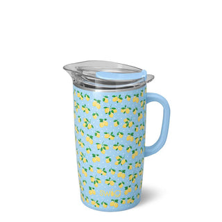 Stainless steel tumbler with lemon pattern on a light blue background