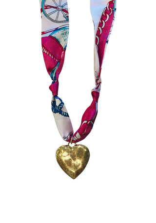 Scarf Necklace Pink Hammered Heart